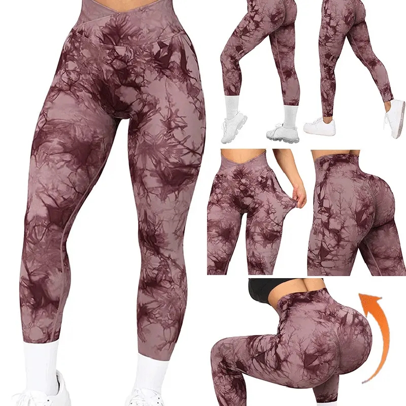 Push Up Tie dye Yoga Crossover Waist Leggings Women Tie Dye  Scrunch Butt Leggings
