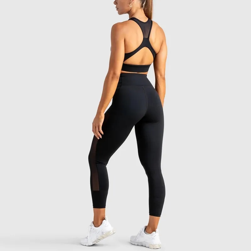 yoga tights fitness leggings set women pants running spandex mesh ladies gym legging with phone pockets