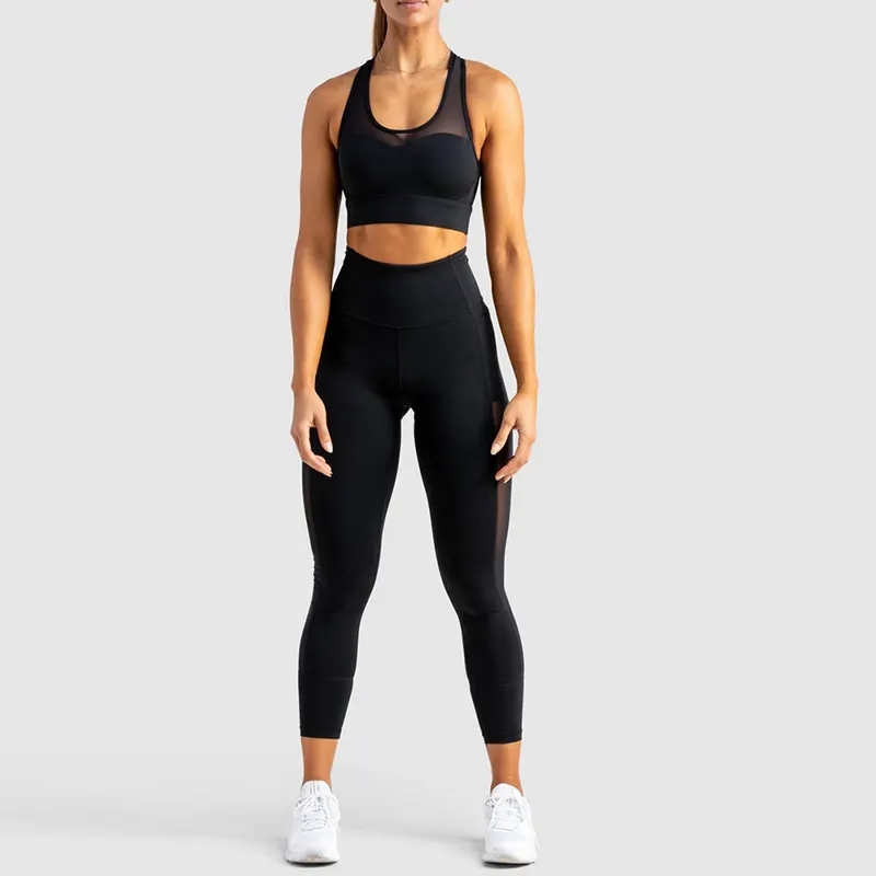 yoga tights fitness leggings set women pants running spandex mesh ladies gym legging with phone pockets